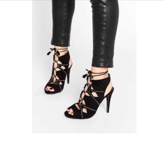 Black Chic Ankle Tie Up Stiletto Heeled Sandal - Picture 2 of 3